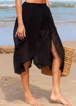 High Waisted Black Side Slit Beach Pants -Rosewe Swimwear Store 293925 P 16425040103692