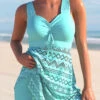 Lace Stitching Cyan Cross Strap Swimdress And Shorts -Rosewe Swimwear Store 294185 P 164540843134900
