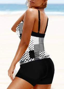 Black Geometric Print Mid Waist Tankini Set -Rosewe Swimwear Store 295110 P 1641536244558
