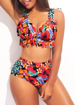 Flounce Floral Print High Waisted Bikini Set