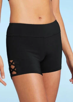 Lace Up Mid Waist Black Swim Shorts