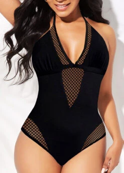 Lace Stitching Black Halter One Piece Swimwear -Rosewe Swimwear Store 296317 P 1645784050275