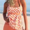 Orange Geometric Print Wide Strap Tankini Set -Rosewe Swimwear Store 296438 P 1642749279126