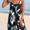 Tie Dye Print Spaghetti Strap Black Cover Up 2 Tie Dye Print Spaghetti Strap Black Cover Up -Rosewe Swimwear Store 296674 P 1642573832188