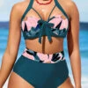 Floral Print Peacock Blue High Waisted Bikini Set 1 Floral Print Peacock Blue High Waisted Bikini Set -Rosewe Swimwear Store 297097 P 1643278442407