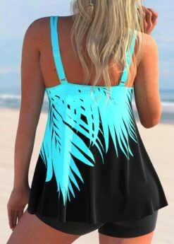 Tropical Plants Print Cyan Mid Waisted Tankini Set 6 Tropical Plants Print Cyan Mid Waisted Tankini Set -Rosewe Swimwear Store 297158 P 1643266770076