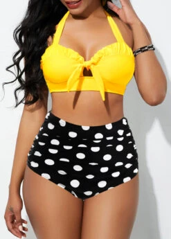 High Waisted Yellow Stringy Selvedge Bikini Set