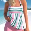 Striped Pink Wide Strap Tankini Set 2 Striped Pink Wide Strap Tankini Set -Rosewe Swimwear Store 299330 P 1646376002699