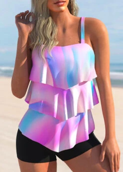 Ombre Layered Hem Multi Color Tankini Top-No Bottom
