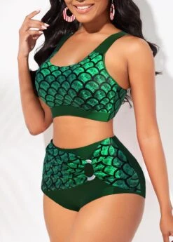 Scale Print High Waisted Wide Strap Bikini Set -Rosewe Swimwear Store 299362 P 1651035871671