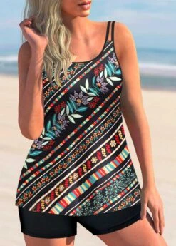 Double Straps Multi Color Floral Print Tankini Set -Rosewe Swimwear Store 299893 P 1646898599809