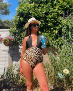 Cross Halter Leopard Black One Piece Swimwear -Rosewe Swimwear Store 300422 P 1659080044520