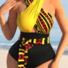 Tribal Print Color Block Cross Halter One Piece Swimwear -Rosewe Swimwear Store 301007 P 1649321125622