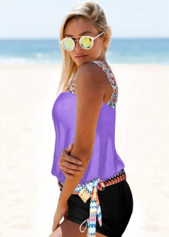 Purple Tribal Print Tie Side Tankini Set 7 Purple Tribal Print Tie Side Tankini Set -Rosewe Swimwear Store 301359 P 16506144878502