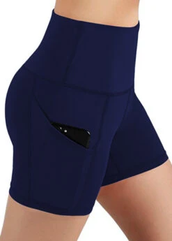 Pocket Detail Navy Blue High Waisted Swim Shorts