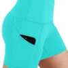 Cyan High Waisted Double Side Pockets Swim Shorts -Rosewe Swimwear Store 301443 P 1648109713532