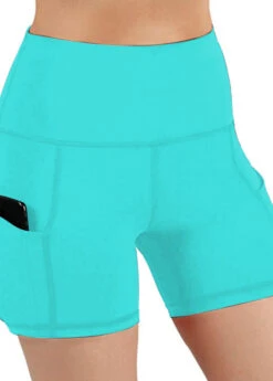 Cyan High Waisted Double Side Pockets Swim Shorts -Rosewe Swimwear Store 301443 P 1648109714276