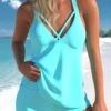 Cyan Cross Strap Mid Waist Tankini Set -Rosewe Swimwear Store 301797 P 1648459891992
