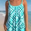 Plaid Cyan Bowknot Spaghetti Strap Tankini Set -Rosewe Swimwear Store 303804 P 1651208747519