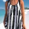Wide Strap Striped Graffiti Print Black Tankini Set 2 Wide Strap Striped Graffiti Print Black Tankini Set -Rosewe Swimwear Store 304466 P 1652162190442