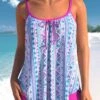 Bowknot Tribal Geometric Print Rose Red Tankini Set -Rosewe Swimwear Store 304731 P 1652333862545
