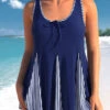 Bowknot Stripe Print Navy Blue Tankini Set -Rosewe Swimwear Store 304894 P 1654859478379