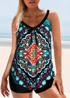 Tribal Print Bowknot Multi Color Tankini Top-No Bottom -Rosewe Swimwear Store 305919 P 1654854635684