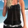 Black Leaf Print Lace Stitching Tankini Set -Rosewe Swimwear Store 306526 P 1654163508085