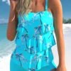 Cyan Coconut Tree Print Layered Hem Tankini Set -Rosewe Swimwear Store 306791 P 1654672091845