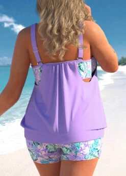 Light Purple Fold Cutout Tankini Set -Rosewe Swimwear Store 309102 P 1658304729453