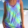 Ombre Lace Patchwork Light Purple Plaid Tankini Set -Rosewe Swimwear Store 309768 P 1658299152329