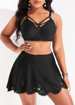 Hollow High Waisted Black Swim Skirt -Rosewe Swimwear Store 318502 P 16711017806583