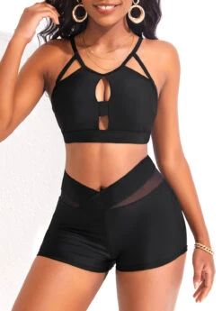 Mesh Mid Waisted Black Swim Shorts 9 Mesh Mid Waisted Black Swim Shorts -Rosewe Swimwear Store 318517 P 16728332103643