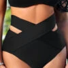 Cross Strap High Waisted Black Bikini Bottom 2 Cross Strap High Waisted Black Bikini Bottom -Rosewe Swimwear Store 319070 P 16697766701490