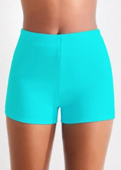 Mid Waisted Stretch Cyan Swim Shorts