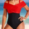 Contrast Criss Cross Black One Piece Swimwear -Rosewe Swimwear Store 320084 P 16721391743350