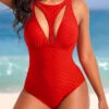 Cut Out Red Criss Cross One Piece Swimwear -Rosewe Swimwear Store 320143 P 16718813193220