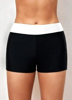 Black Mid Waisted Contrast Swim Shorts