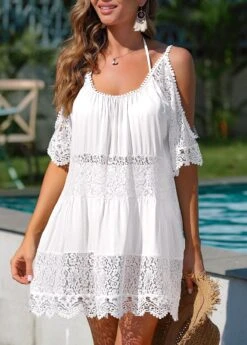 Cold Shoulder Lace White Cover Up
