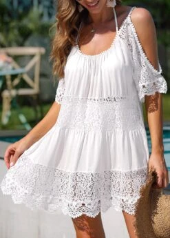 Cold Shoulder Lace White Cover Up -Rosewe Swimwear Store 321400 P 16738677936783