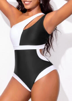 Black Contrast High Stretch Cutout One Piece Swimwear -Rosewe Swimwear Store 321735 P 16709808591678