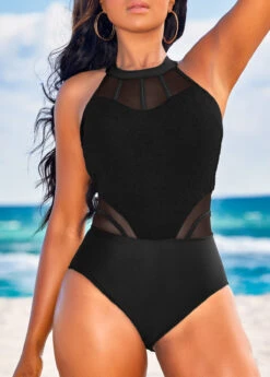 Patchwork Black Cutout One Piece Swimwear -Rosewe Swimwear Store 322939 P 16773257735953