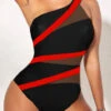 Contrast Asymmetry Black One Piece Swimwear -Rosewe Swimwear Store 323200 P 1675041177026