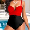 Contrast Criss Cross Red One Piece Swimwear -Rosewe Swimwear Store 323564 P 1676422465214