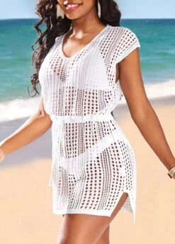 V Neck Breathable White Cover Up -Rosewe Swimwear Store 323652 P 16768904061952