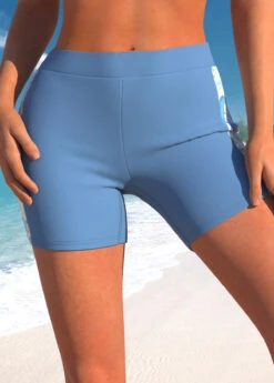 Paisley Print Dusty Blue High Waisted Swim Shorts