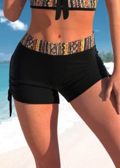 Mid Waisted African Tribal Print Black Drawstring Swim Shorts