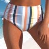 Multi Stripe Print High Waisted Bikini Bottom -Rosewe Swimwear Store 324344 P 1673493550257
