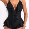 Tie Back Ruffle Black One Piece Swimwear -Rosewe Swimwear Store 324776 P 16838870498100