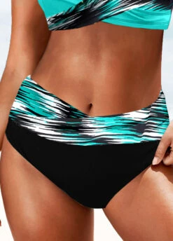 Dazzle Colorful Print Black Mid Waisted Bikini Bottom -Rosewe Swimwear Store 324926 P 1674975067345